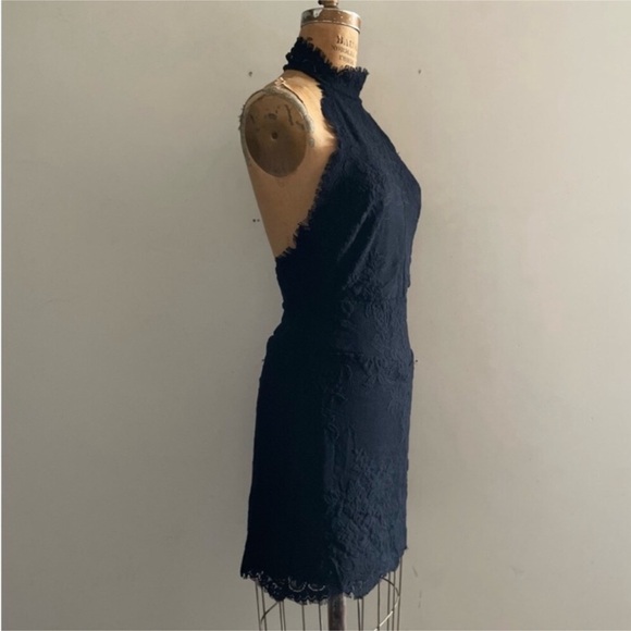 Free people] Black Jacquard Lace Body con Halter neck Back open Dress - Picture 5 of 9